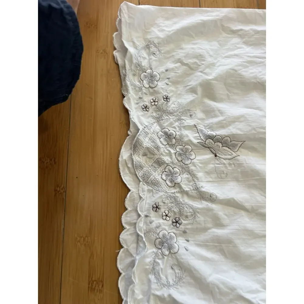 3PC Vintage JC Penney Full Sheet Set Floral Embroidered Butterfly Flower Cottage